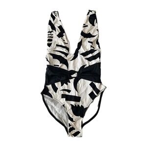Vtg Gitano Sun Kiss Swimwear Collection Black + White Abstract Artsy Belted 9/10